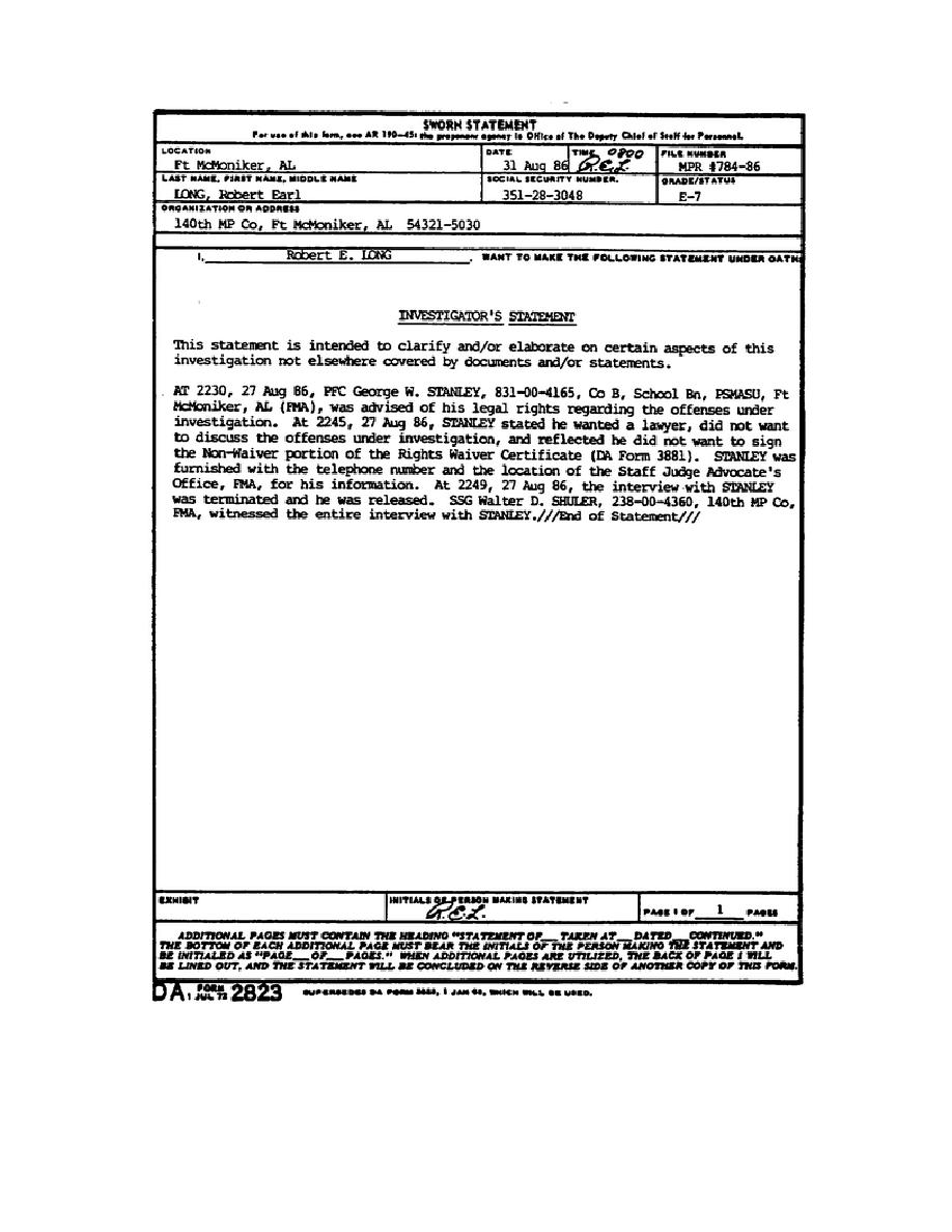 Fillable Army Sworn Statement Da Form 2823 Printable Forms Free Online 8078