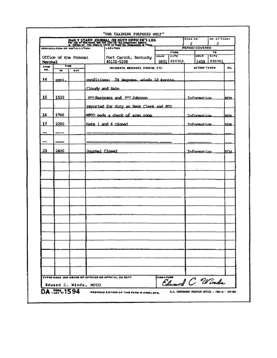Figure 1 2 DA Form 1594 Page Two 