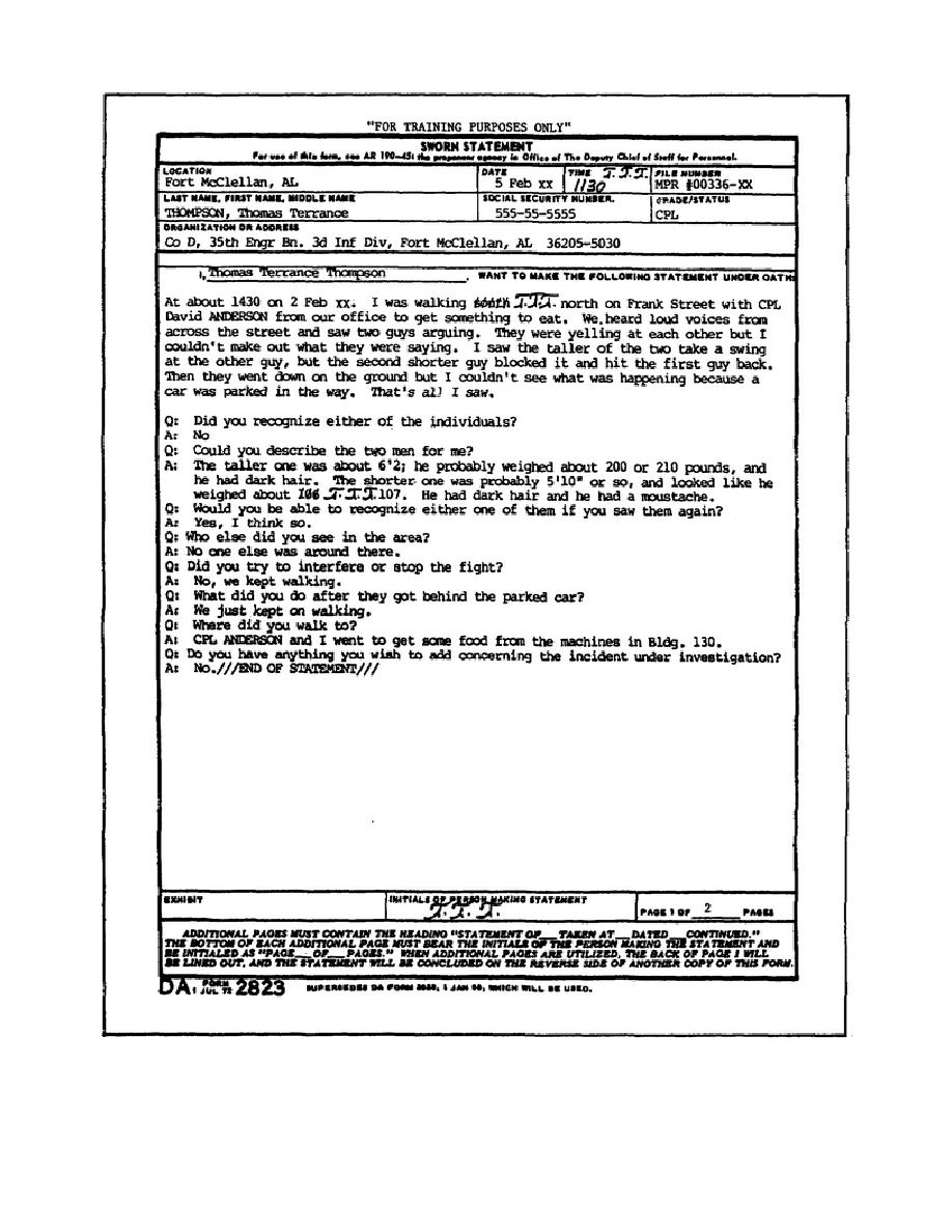 Army Sworn Statement Da Form 2823 Pdf Fillable Printable Forms Free Online 2788