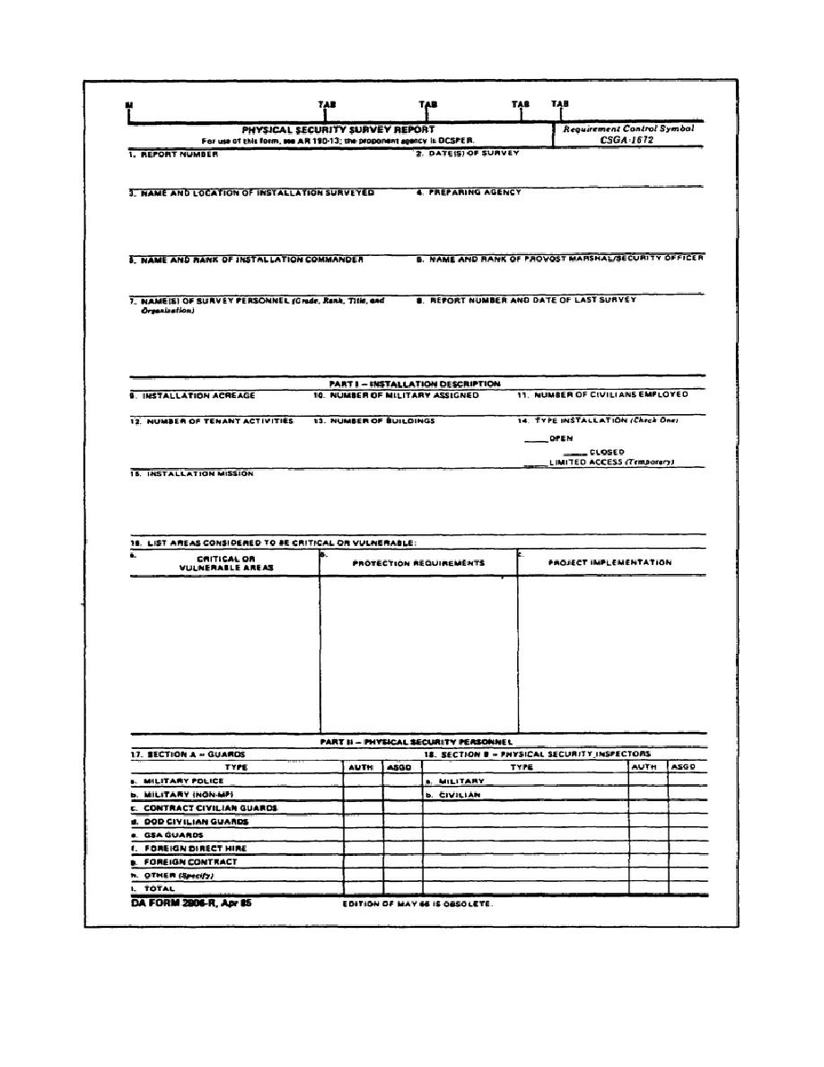 Figure 2-3. Physical Security Survey Report, DA Form 2806-R.