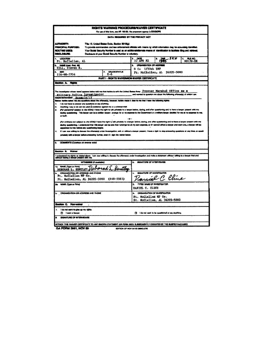 Figure 2-4. Rights Warning Procedure/Waiver Certificate.